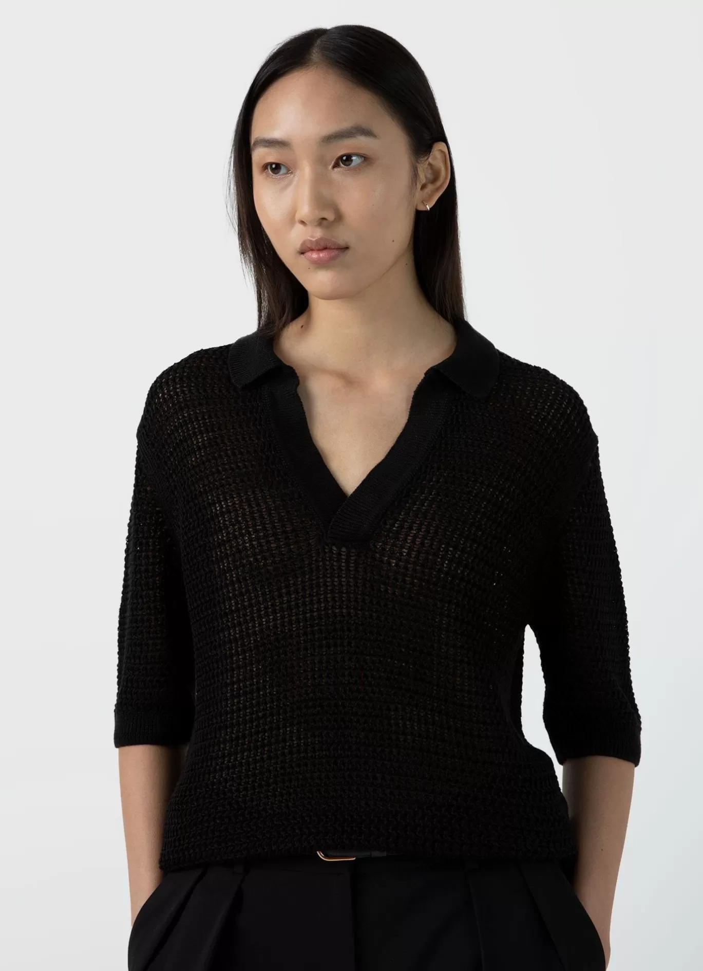 Discount Linen Mesh Polo Shirt Women Knitwear