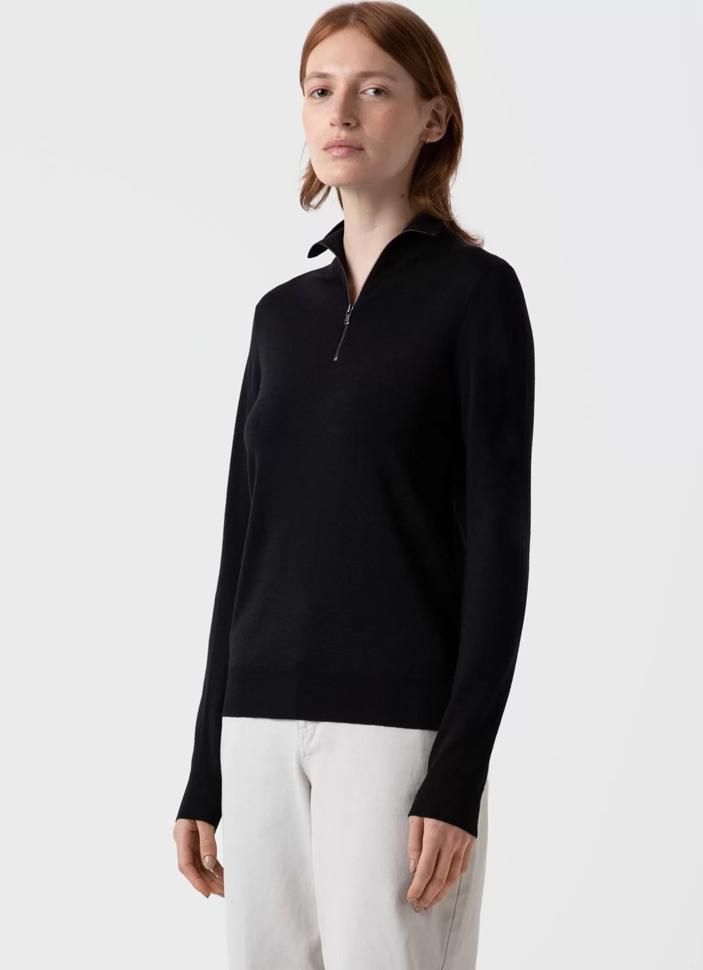 New Merino Silk Zip Neck Jumper Women Knitwear