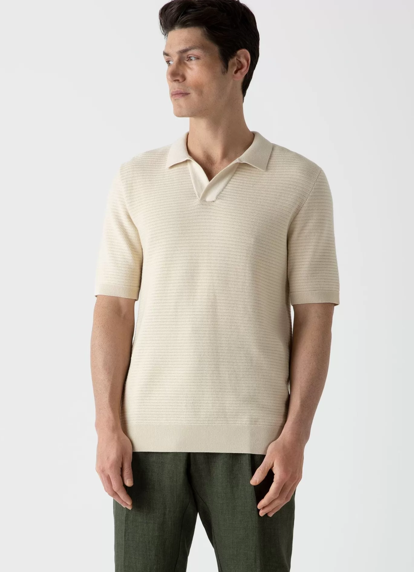 Shop Open Textured Polo Shirt Men Polo Shirts