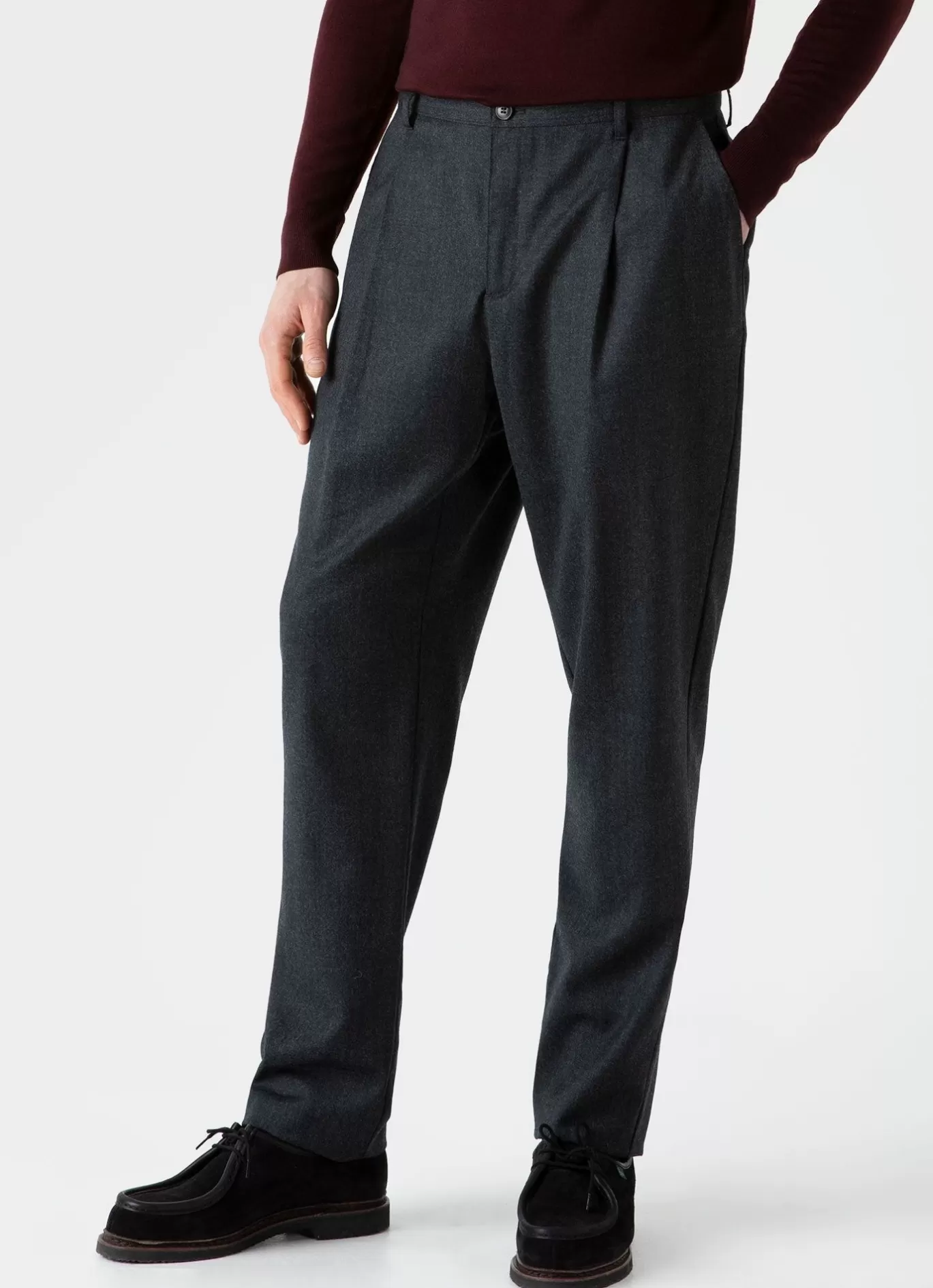 Hot Pleated Wool Flannel Trouser Men Pants