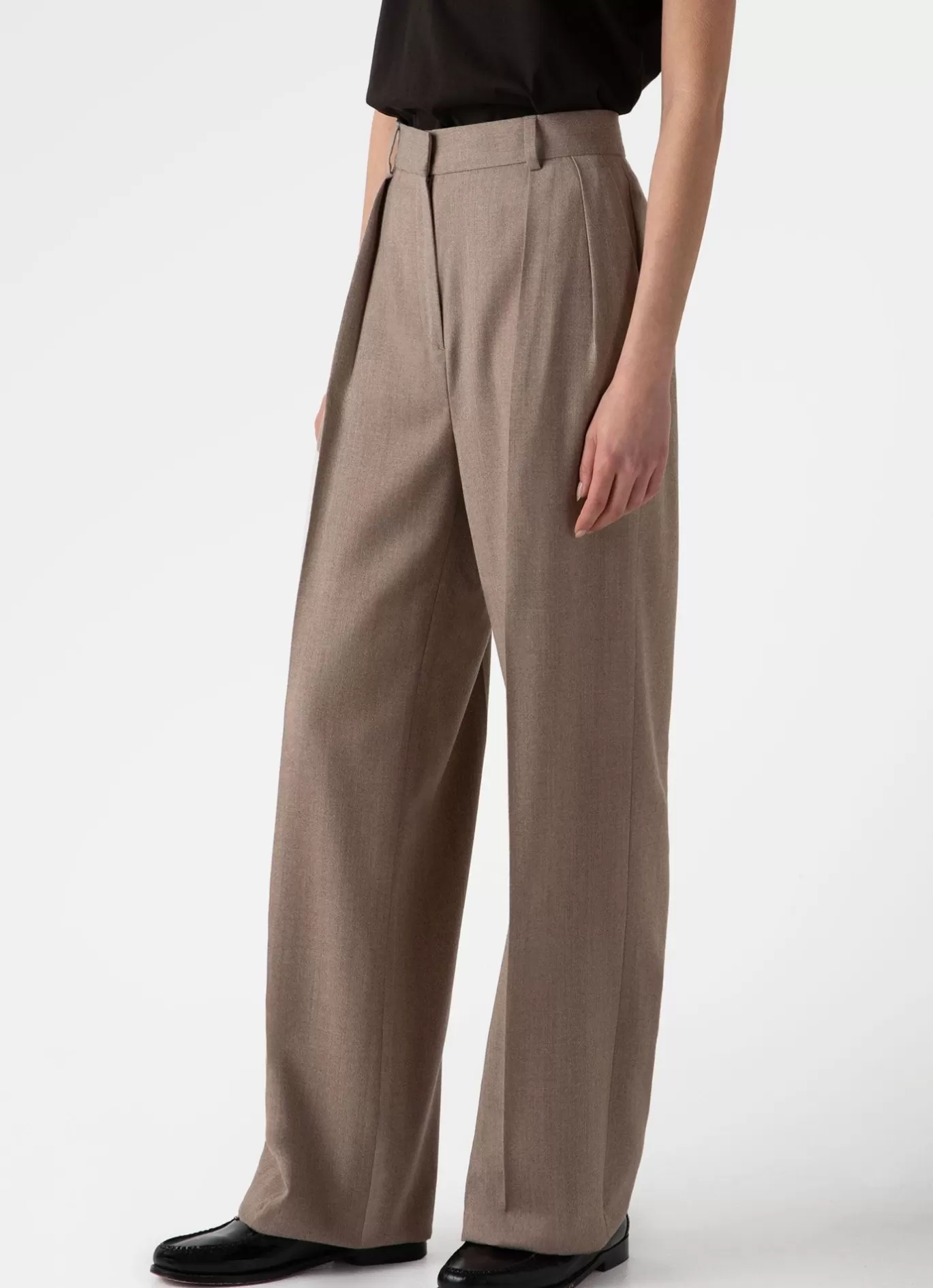 Outlet Pleated Wool Flannel Trouser Women Pants