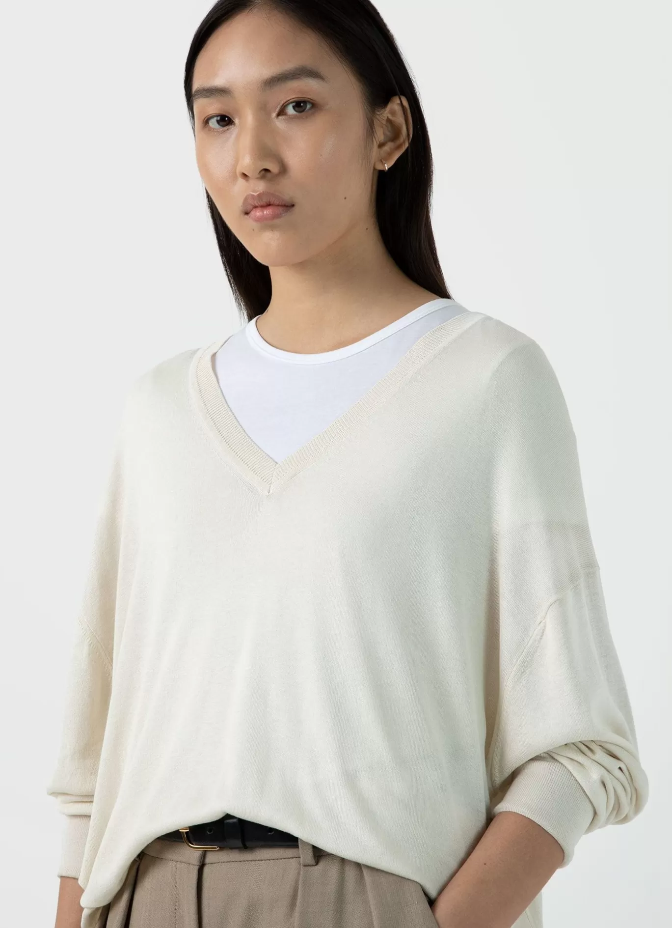 Hot Relaxed Mulberry Silk V Neck Jumper Women Knitwear