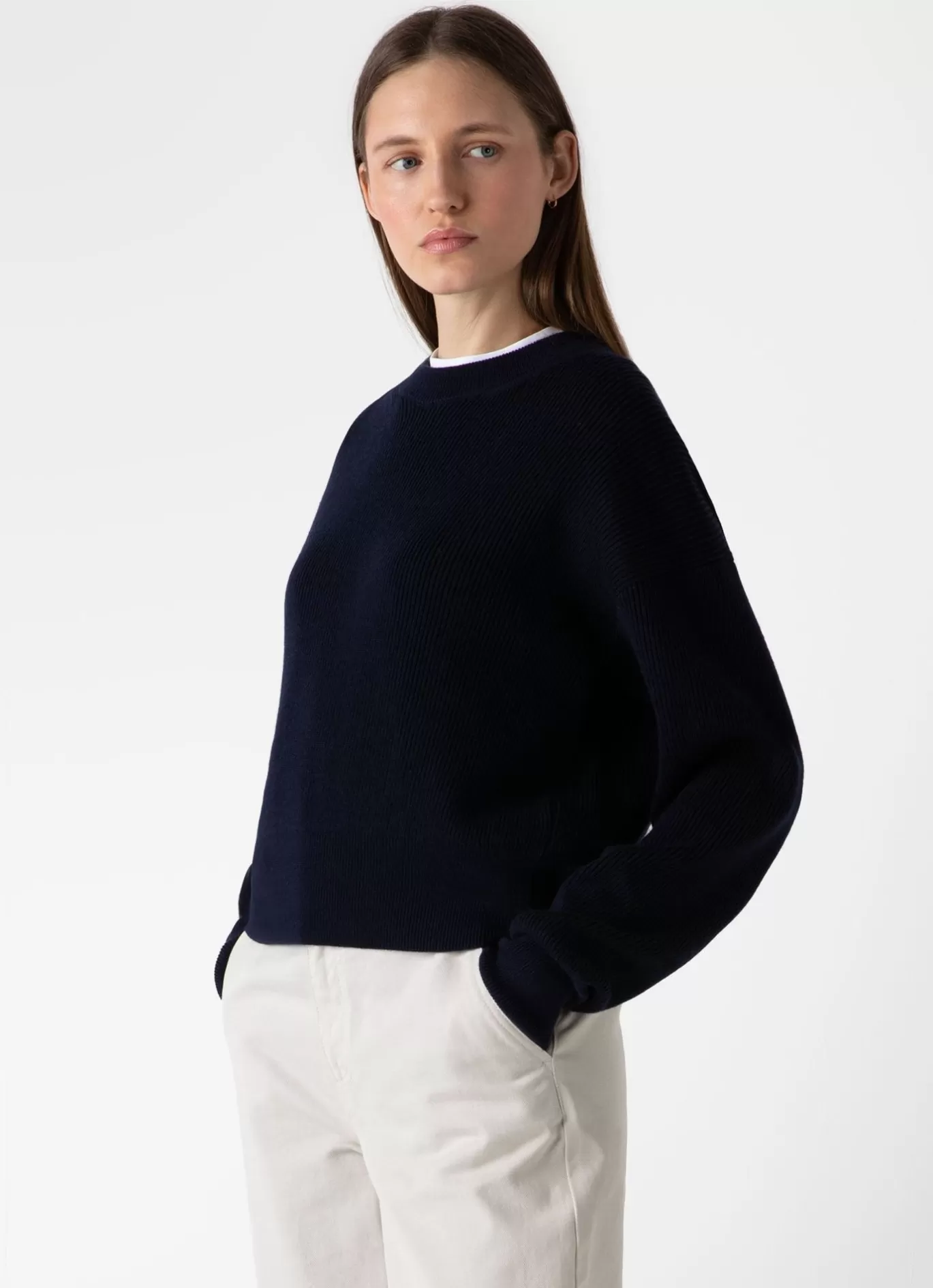 Fashion Ribbed Crew Neck Jumper Women Knitwear