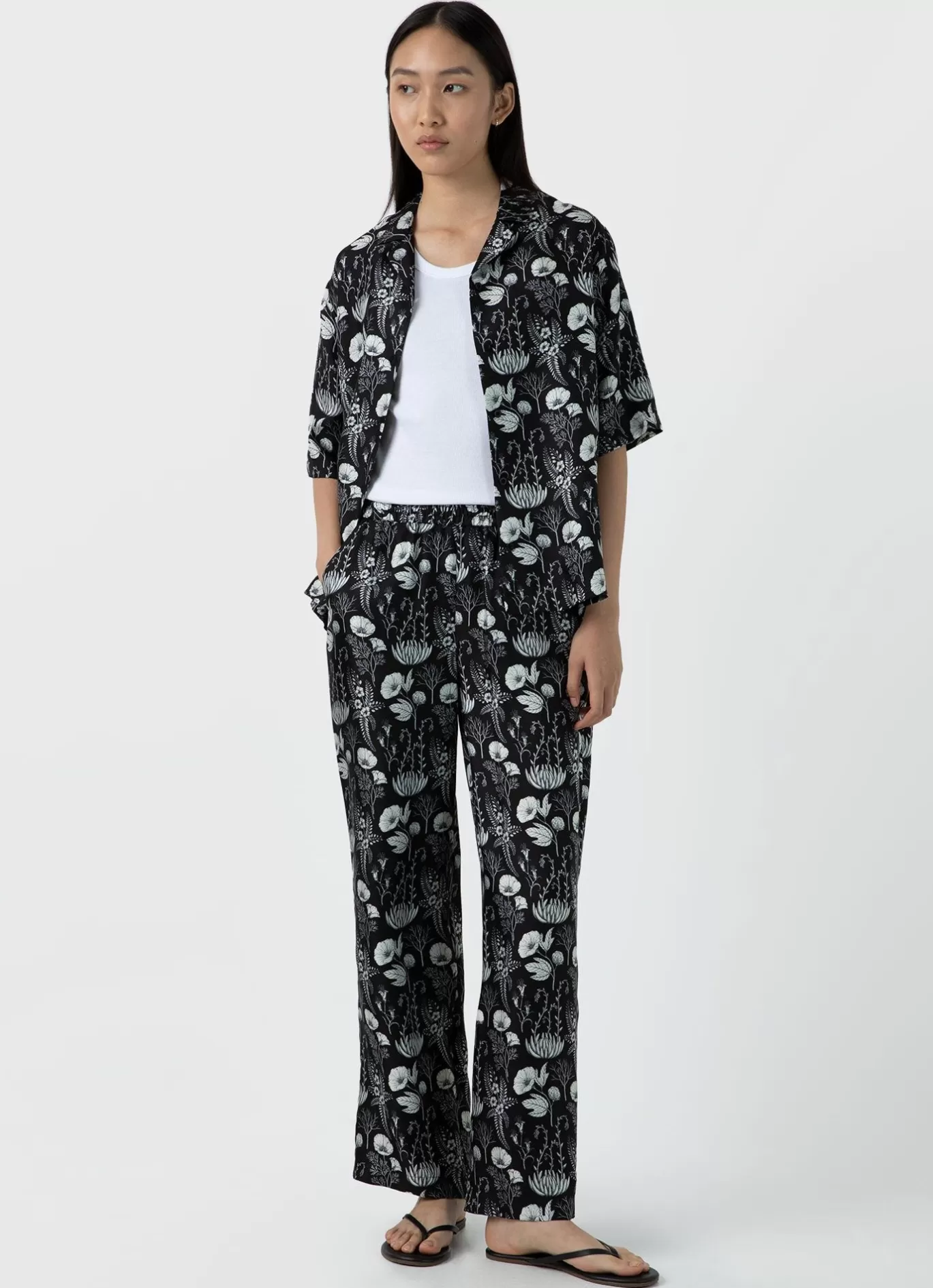 Outlet Silk Leaf Print Camp Collar Shirt Women Shirts & Blouses