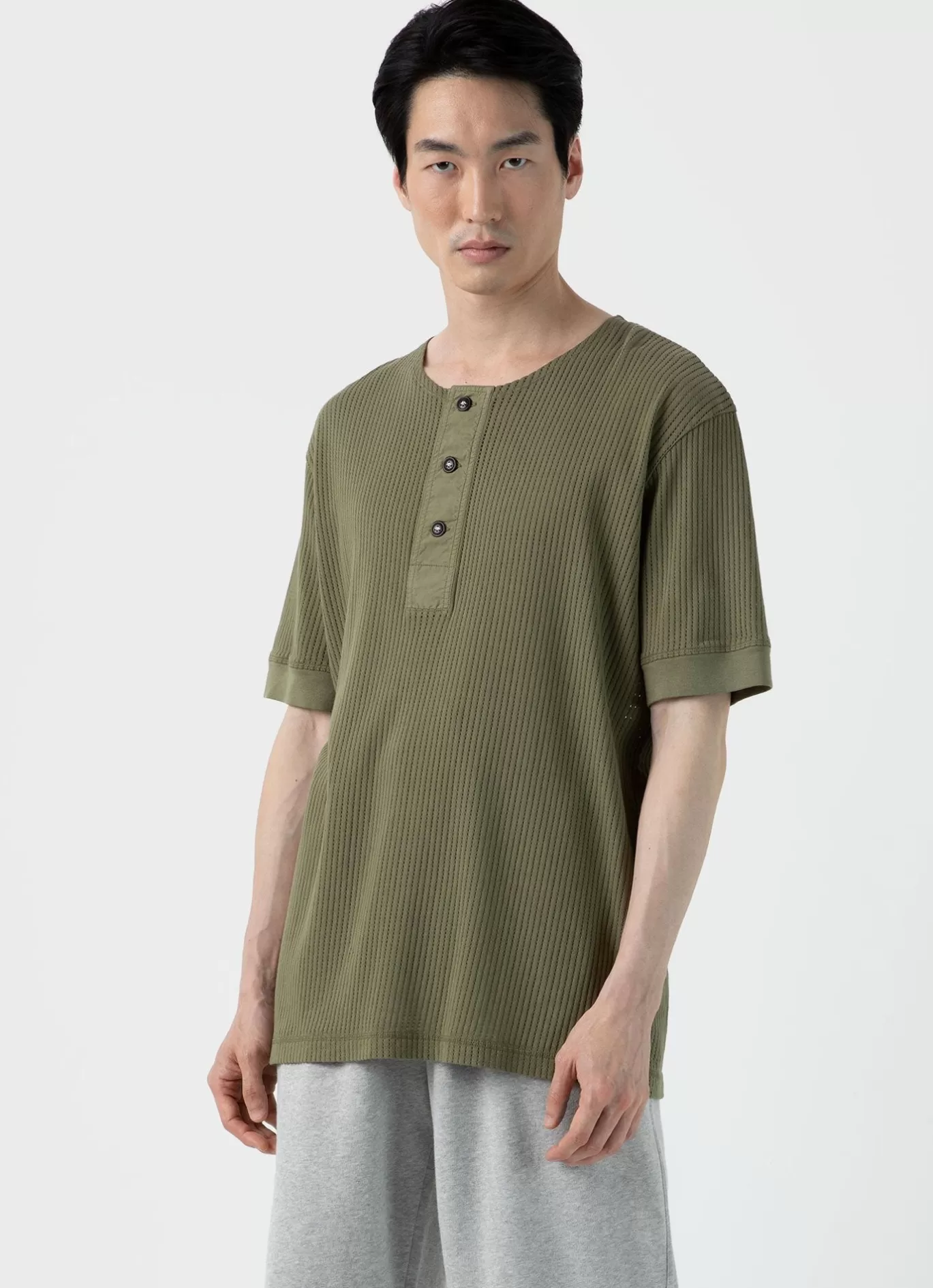 Hot X Nigel Cabourn Mesh Henley Men T-Shirts