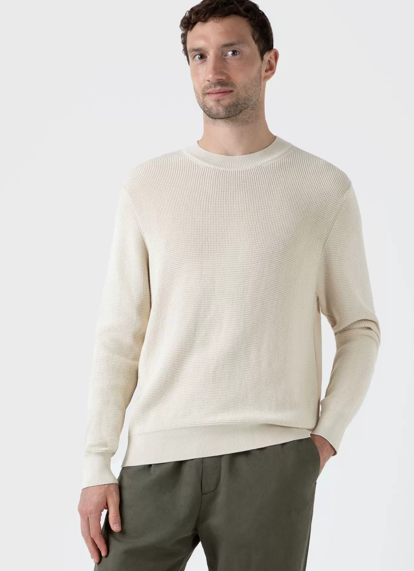 Cheap Waffle Stitch Crew Neck Jumper Men Knitwear