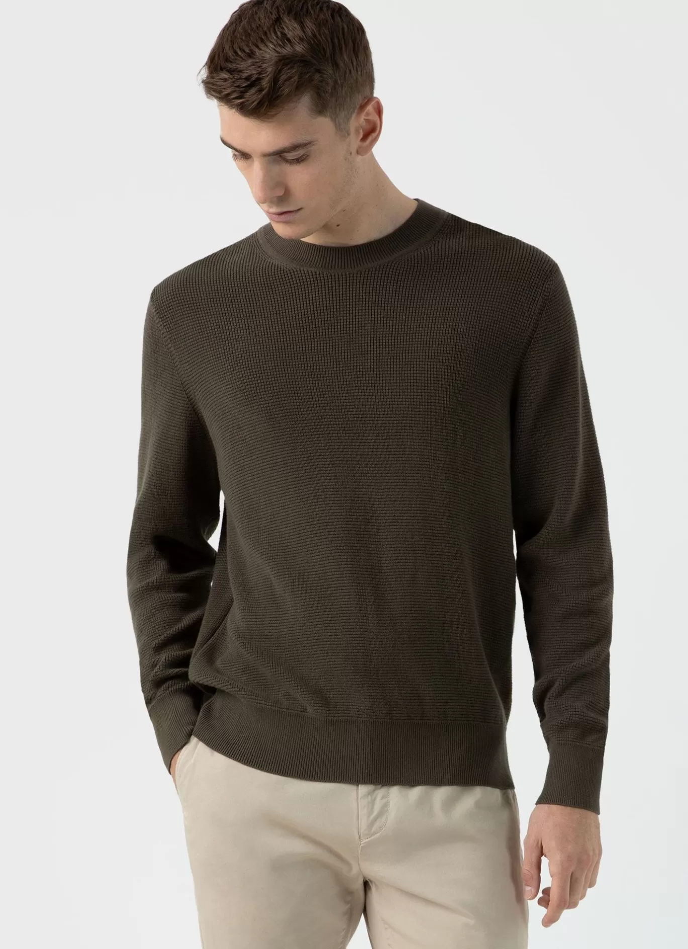 Hot Waffle Stitch Crew Neck Jumper Men Knitwear