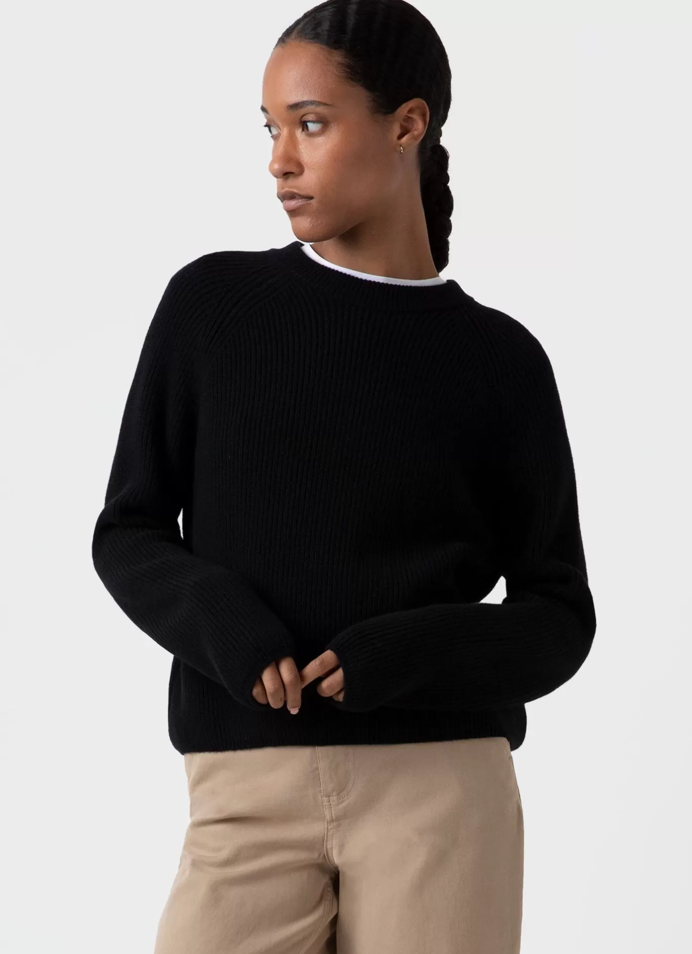 New Wool Cashmere Rib Jumper Women Knitwear