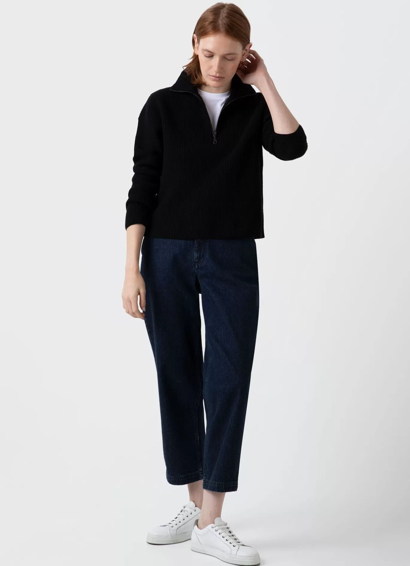 Discount Wool Cashmere Rib Zip Neck Women Knitwear